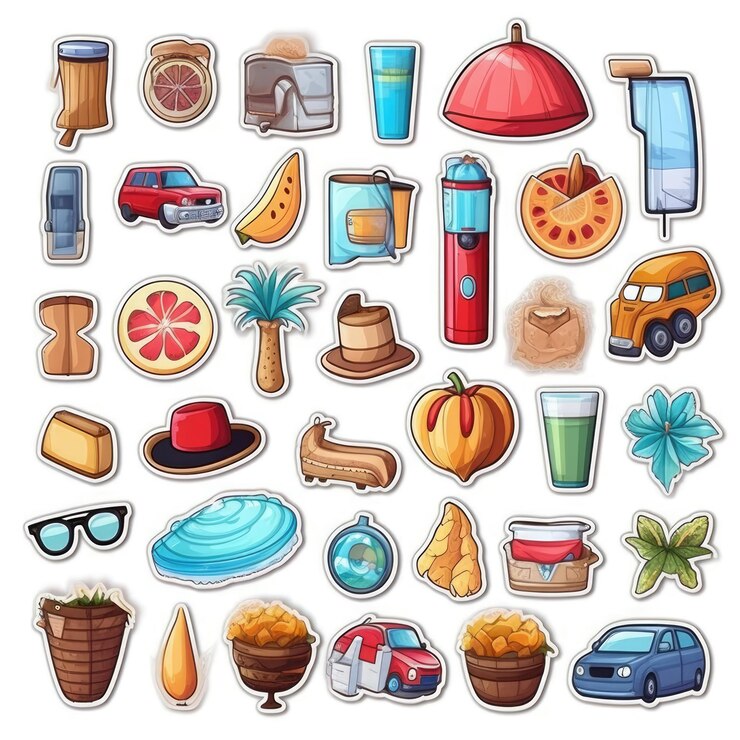 Foto ilustración de símbolo conjunto de verano icono diseño de dibujo de arte fondo negro vintage retro gr