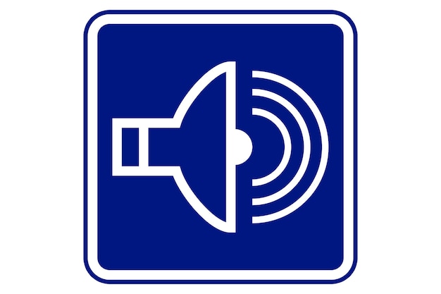 Ilustración de símbolo de sonido sobre fondo azul.