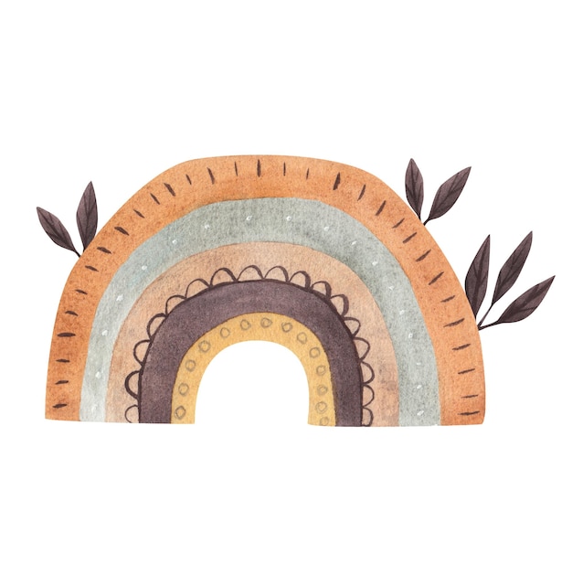 Ilustración simple de acuarela en estilo arco iris boho escandinavo arte infantil en colores pastel