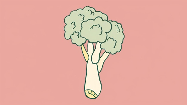 Una ilustración simple de un brócoli El brócoli es verde y tiene un tallo blanco Está en un fondo rosa
