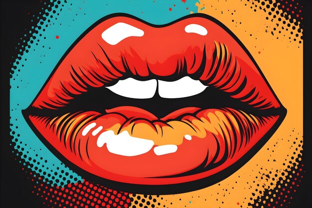 Ilustración simple de labios rojos al estilo de dibujos animados