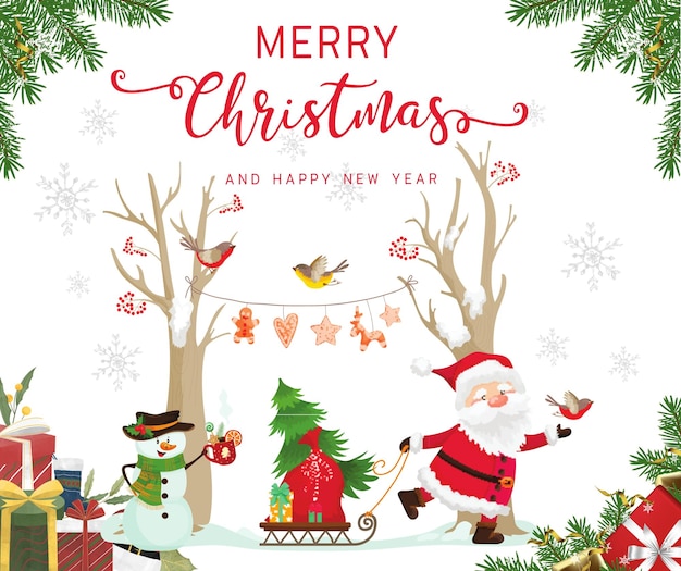 Ilustración Simple Minimalis Feliz Navidad y Feliz Año Nuevo Facebook Post