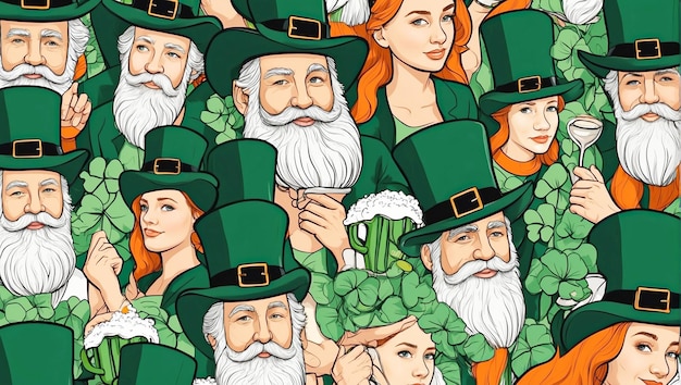 Foto ilustración simple de mujeres pelirrojas y hombres barbudos estilo collage día de san patricio