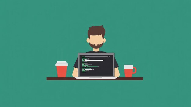 Ilustración simple de una persona trabajando en una computadora portátil