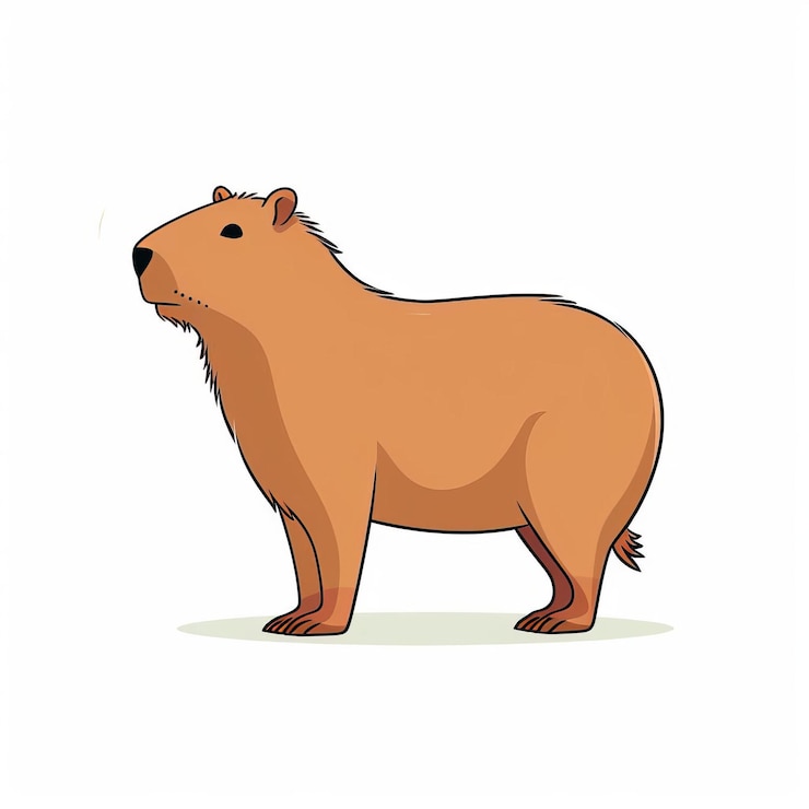 Foto ilustración simplificada de capybara en fondo blanco estilo de dibujos animados minimalista