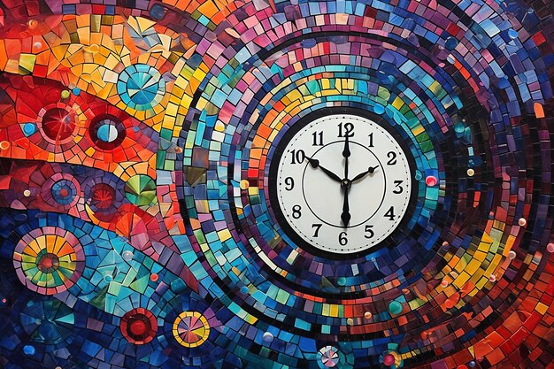 Foto ilustración de la síntesis del tiempo estilo mosaico una pintura pointillista generativa ai