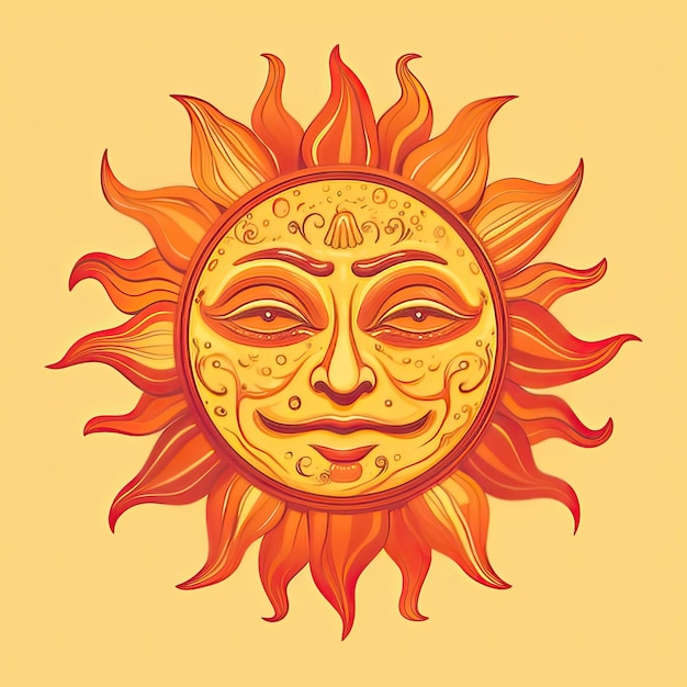 Ilustración de un sol con cara sobre un fondo de color IA generativa