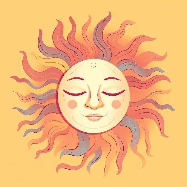 Ilustración de un sol con cara sobre un fondo de color IA generativa