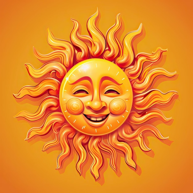 Ilustración de un sol con cara sobre un fondo de color IA generativa