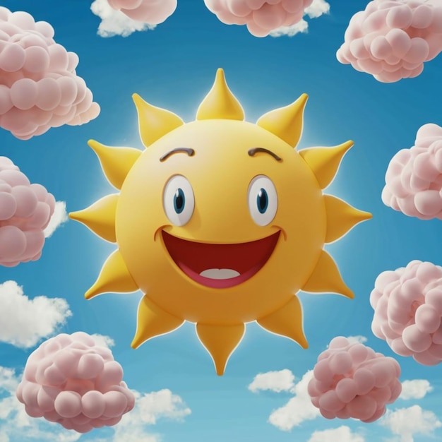 Ilustración de un sol feliz con nubes a su alrededor