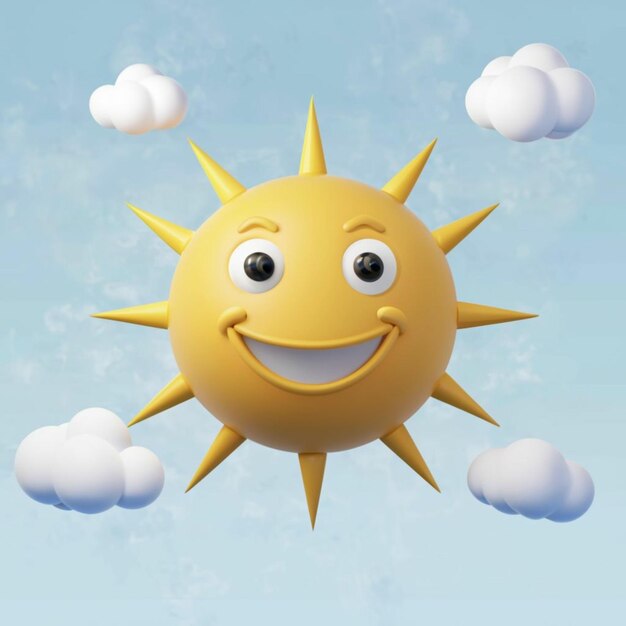 Foto ilustración de un sol feliz con nubes a su alrededor