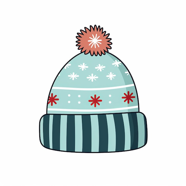 Ilustración de Sombrero de Invierno en fondo blanco piso de Navidad