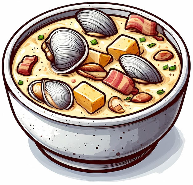 Ilustración de una sopa de almejas