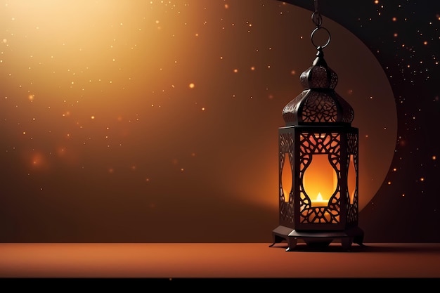 Ilustración de soportes de linterna islámica con fondo de ramadhan kareem a la luz de las velas Generado ai