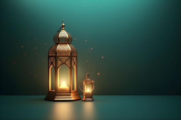 Ilustración de soportes de linternas islámicas con fondo de ramadan kareem a la luz de las velas Generado ai