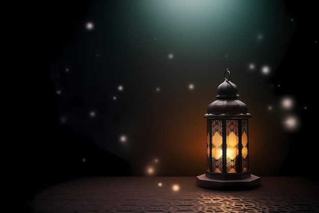 Ilustración de soportes de linternas islámicas con fondo de ramadan kareem a la luz de las velas Generado ai