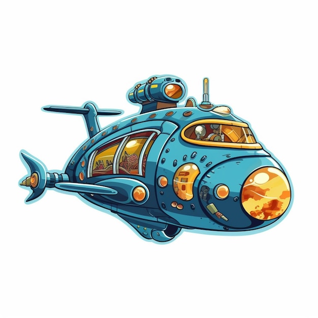 Ilustración de un submarino azul con un submarino en él
