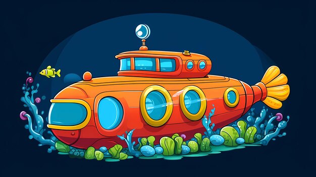 Ilustración de submarino de dibujos animados dibujada a mano