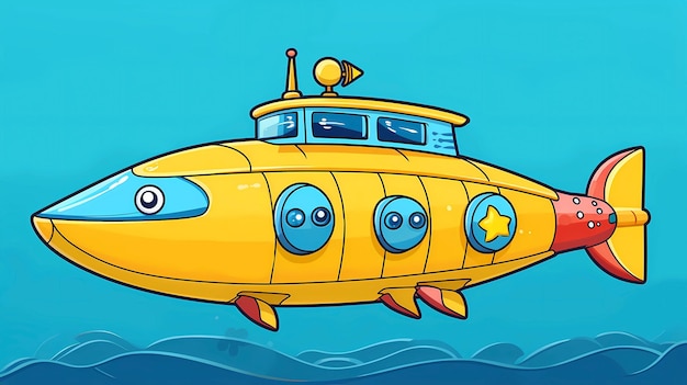 Foto ilustración de submarino de dibujos animados dibujada a mano