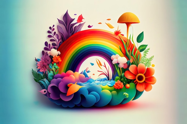 Ilustración surrealista colorida del arco iris Ai generativo