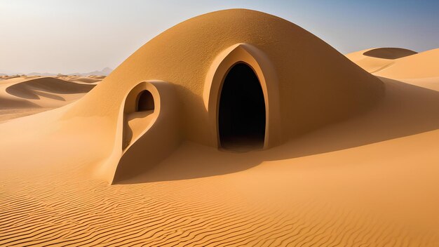 Foto ilustración surrealista de la ia del arte del desierto escultura hecha si el sol de arena y la belleza del desierto