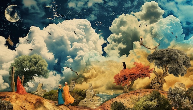 Foto una ilustración surrealista que muestra a mujeres en un paisaje de ensueño