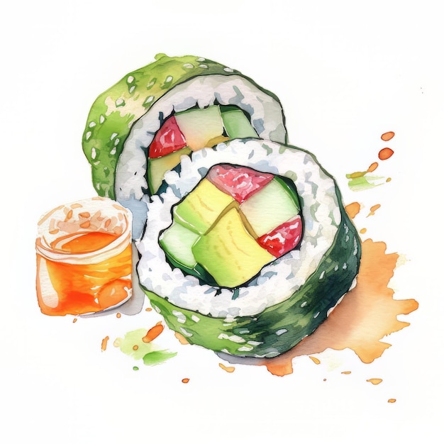 Ilustración de sushi acuarela