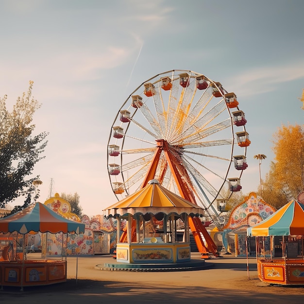 Ilustración de Swing y Ferris Wheel en el lapso de tiempo del parque de atracciones