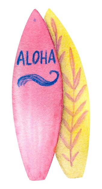 Ilustración de tabla de surf dibujada a mano en acuarela