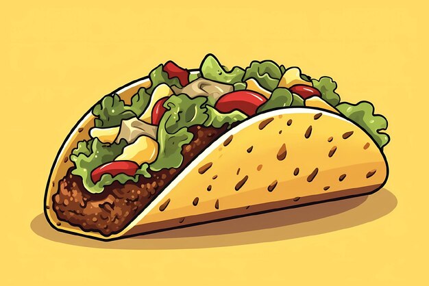 Foto ilustración de un taco de dibujos animados en un fondo amarillo claro