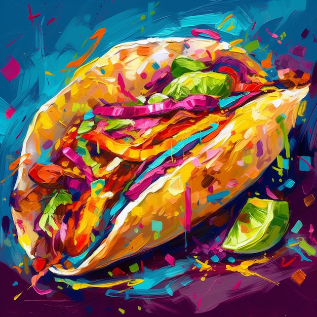 Ilustración de taco de estilo expresionista con trazos dinámicos