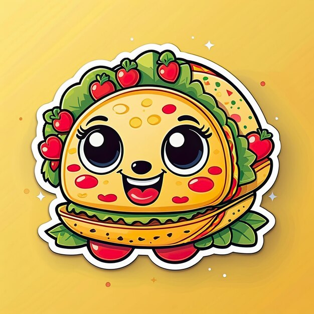 Foto ilustración de un taco mexicano en una pegatina