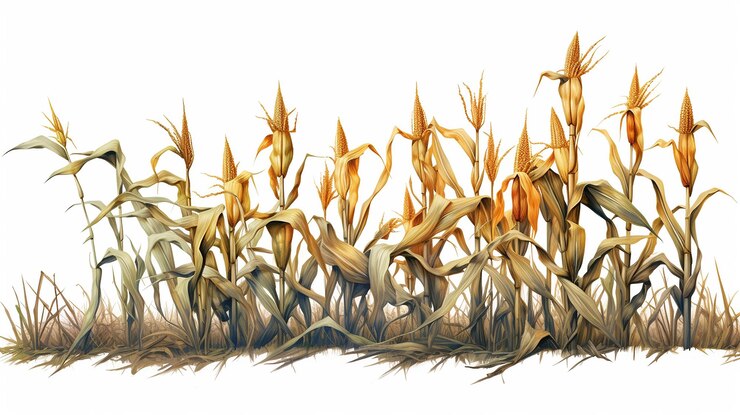 Ilustración de tallos de maíz sobre fondo blanco aislado