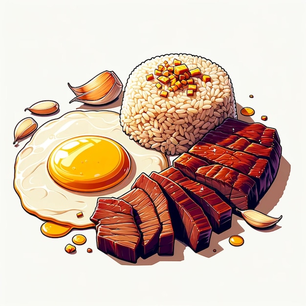 Ilustración de Tapsilog de la comida típica filipina