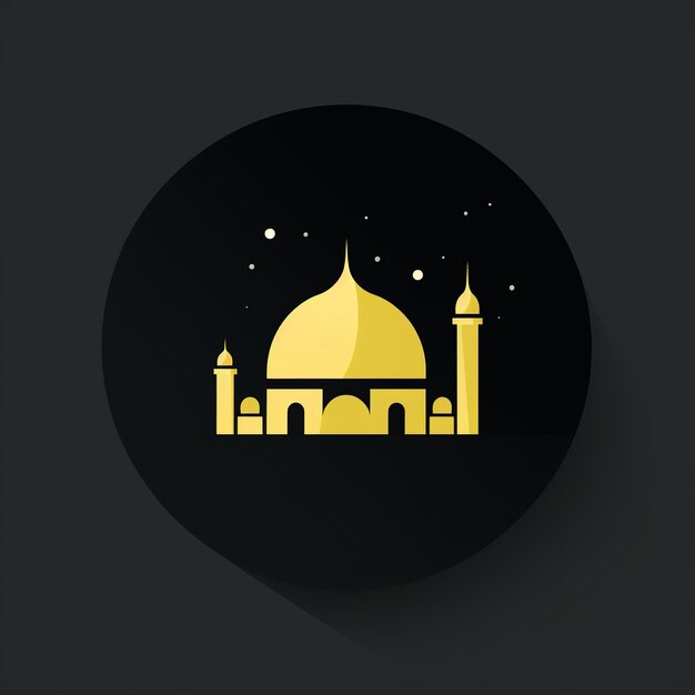 Ilustración de la tarjeta de Eid Mubarak con mezquita y una media luna en el