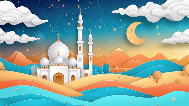 Ilustración de la tarjeta de felicitación de Eid Mubarak