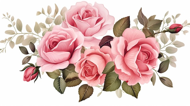 Ilustración Tarjeta de felicitación con rosas acuarela en fondo blanco aislado