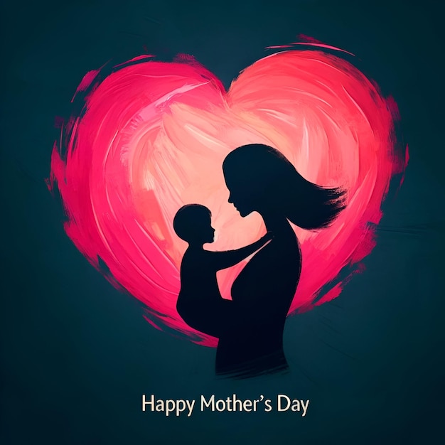 Ilustración de tarjeta de feliz día de la madre con una silueta de madre e hijo