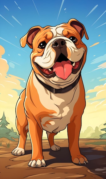 Foto ilustración de tarjeta flash de dibujos animados de un bulldog