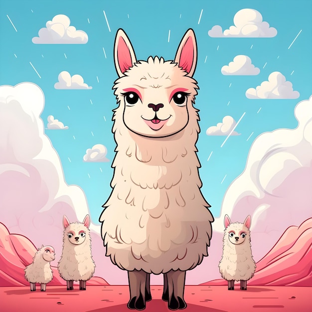 Foto ilustración de una tarjeta flash de dibujos animados de una linda llama