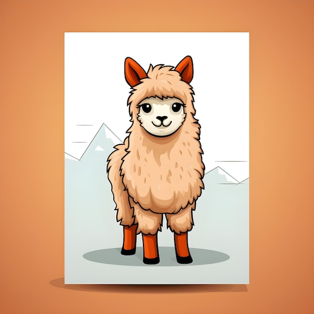 Foto ilustración de una tarjeta flash de dibujos animados de una linda llama