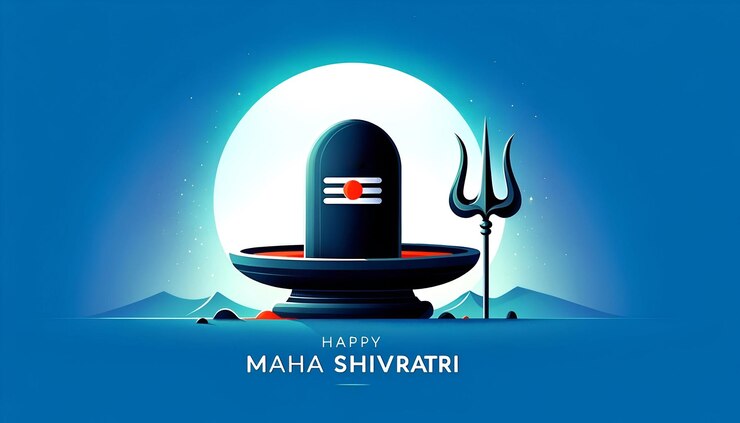 Foto ilustración de la tarjeta maha shivratri con lingam y tridente