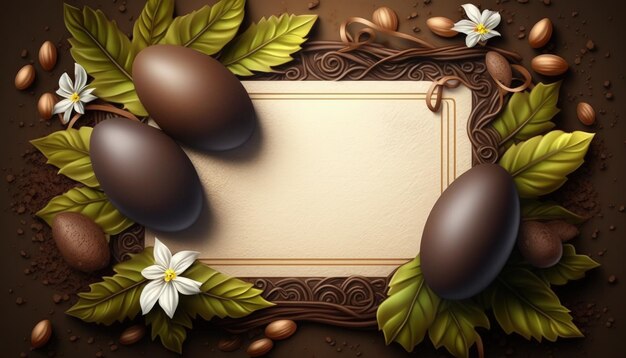 Ilustración de la tarjeta para las vacaciones de pascua huevos de chocolate de pascua IA generativa