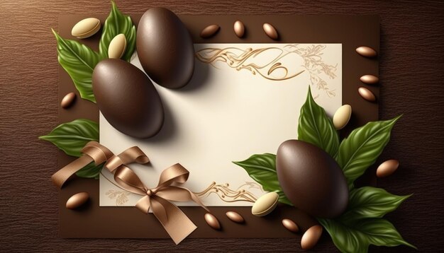 Ilustración de la tarjeta para las vacaciones de pascua huevos de chocolate de pascua IA generativa