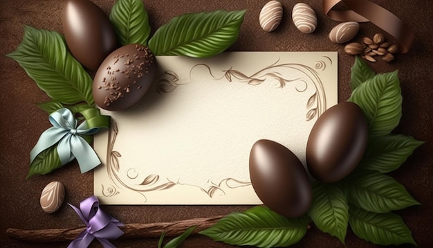 Ilustración de la tarjeta para las vacaciones de pascua huevos de chocolate de pascua IA generativa