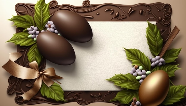 Ilustración de la tarjeta para las vacaciones de pascua huevos de chocolate de pascua IA generativa