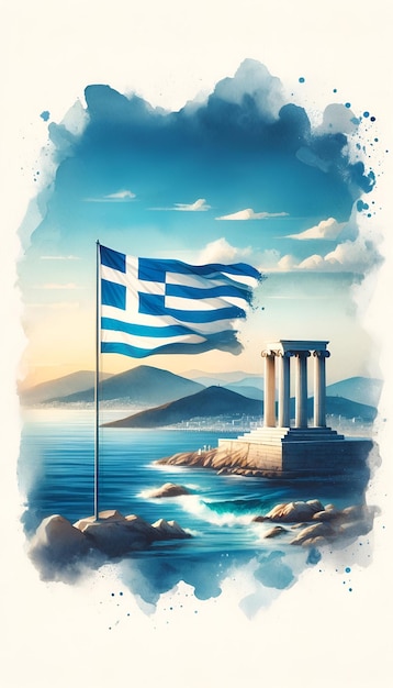 Ilustración de tarjetas de acuarela para el día de la independencia griega