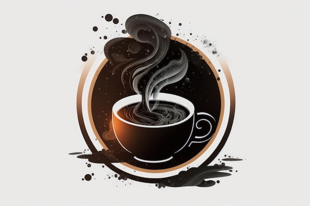 Ilustración de la taza de café que sale del logotipo del icono de vapor IA generativa