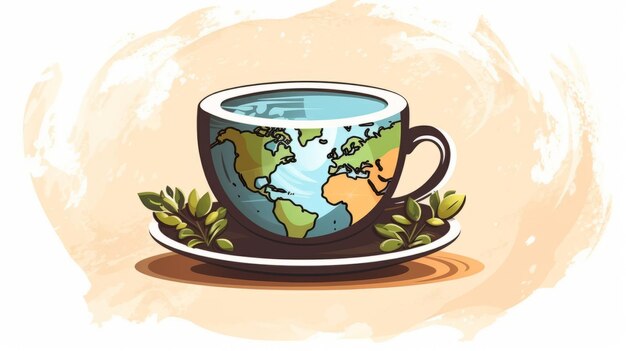 una ilustración de una taza de café con la tierra sobre ella