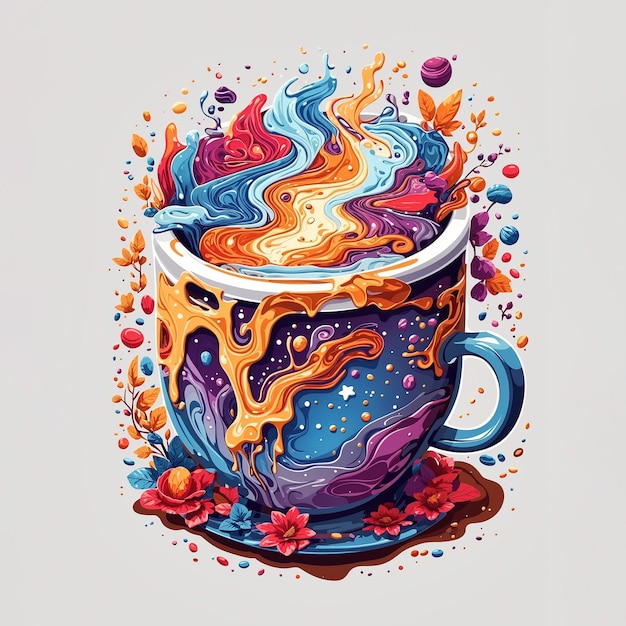 Ilustración de taza o taza con fondo cinematográfico para cafetería o día internacional del café